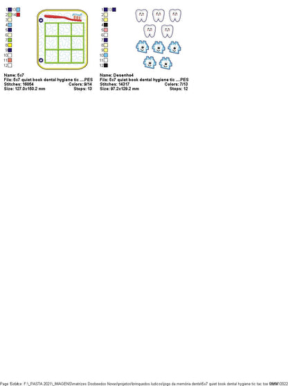 Dental Hygiene Tic Tac Toe Sensory Book - ITH Project - Machine Embroidery Design
