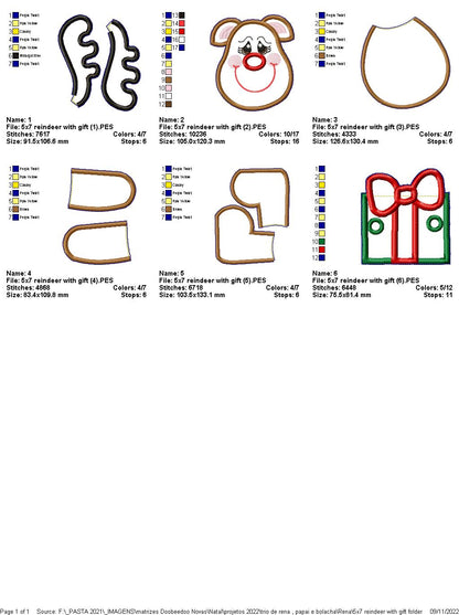 Reindeer with Gift Vase Ornament - ITH Project - Machine Embroidery Design