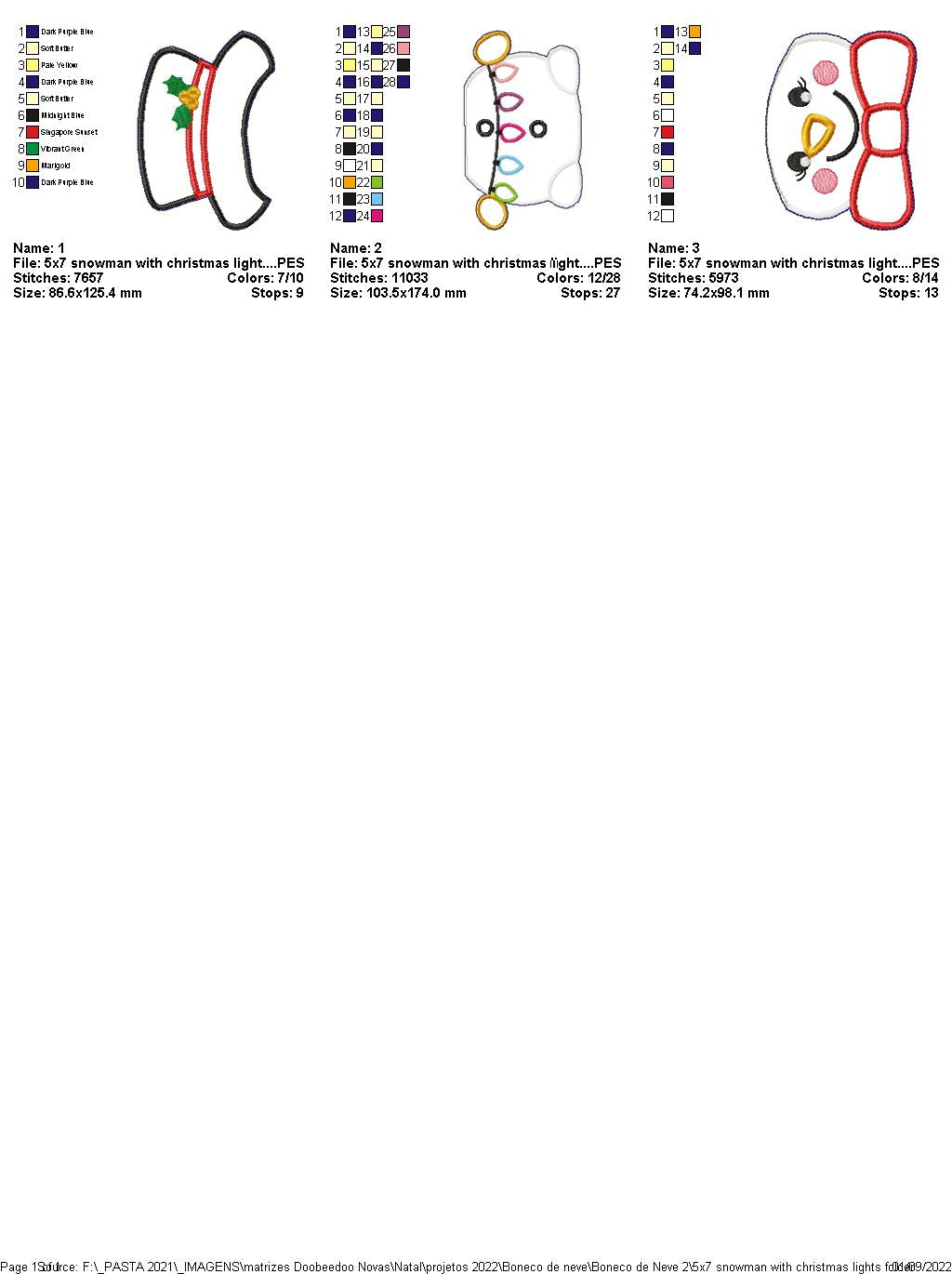 Snowman with Christmas Lights - ITH Project - Machine Embroidery Design