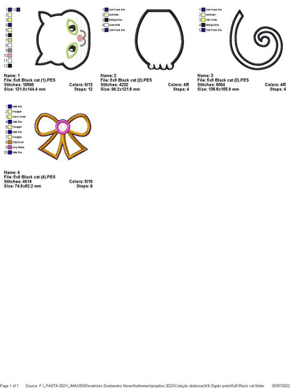 Black Cat for Halloween - ITH Project - Machine Embroidery Design