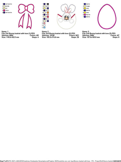 Bunny Basket with Bow - ITH Project - Machine Embroidery Design