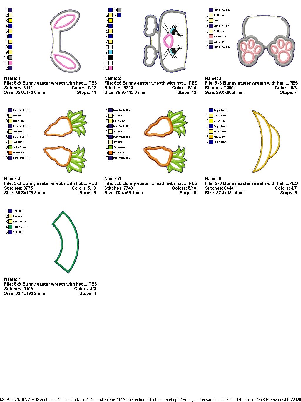 Bunny Easter Wreath with Hat - ITH Project - Machine Embroidery Design