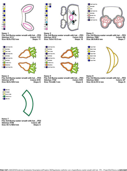 Bunny Easter Wreath with Hat - ITH Project - Machine Embroidery Design