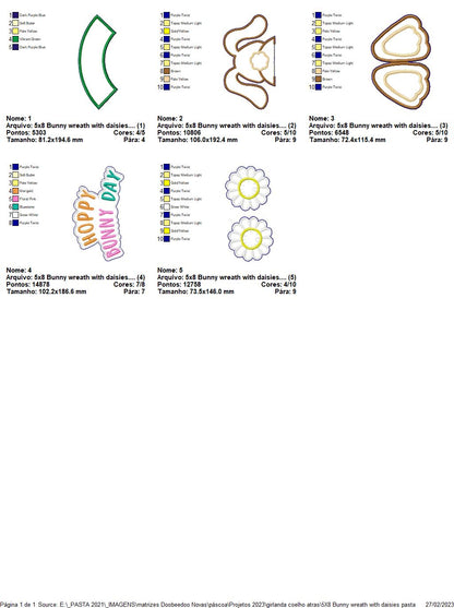 Bunny Wreath With Daisies - ITH Project - Machine Embroidery Design