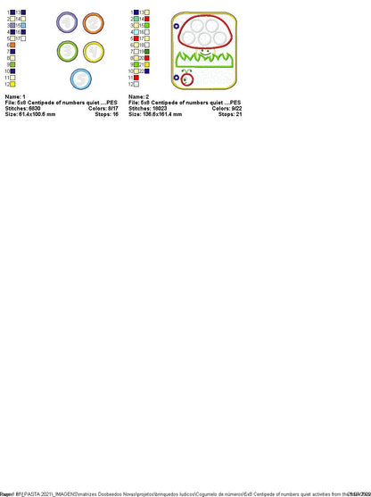 Centipede of Numbers Sensory Book - ITH Project - Machine Embroidery Design
