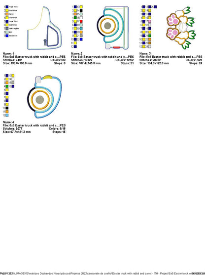 Easter Truck with Rabbit and Carrot - ITH Project - Machine Embroidery Design