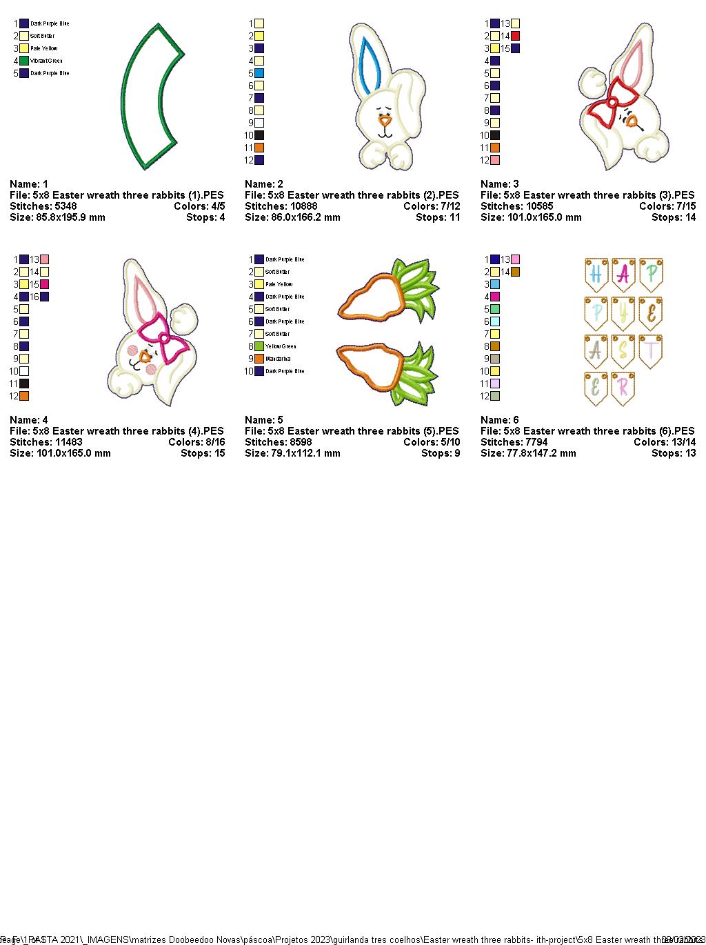 Easter Wreath Three Rabbits - ITH Project - Machine Embroidery Design