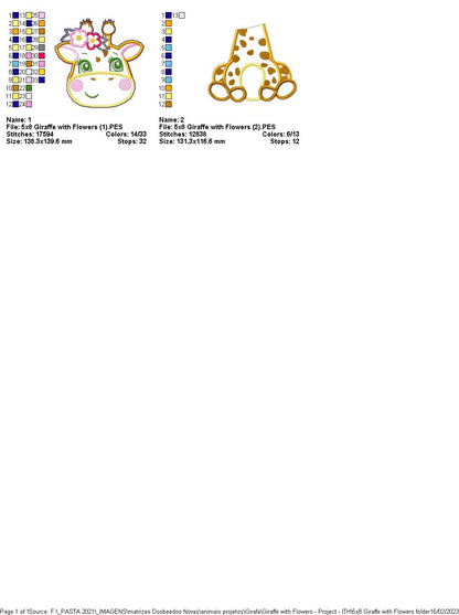 Giraffe with Flowers - ITH Project - Machine Embroidery Design