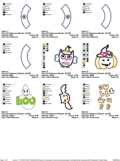 Halloween Elements Wreath - ITH Project - Machine Embroidery Design