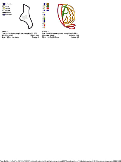 Pirate Pumpkin for Halloween - ITH Project - Machine Embroidery Design