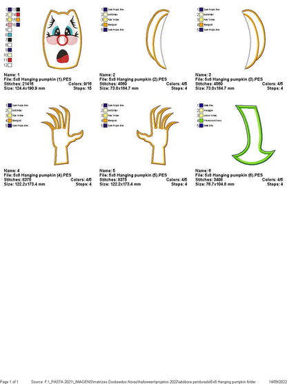 Hanging Pumpkin Halloween - ITH Project - Machine Embroidery Design