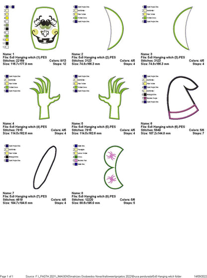 Hanging Witch Halloween - ITH Project - Machine Embroidery Design