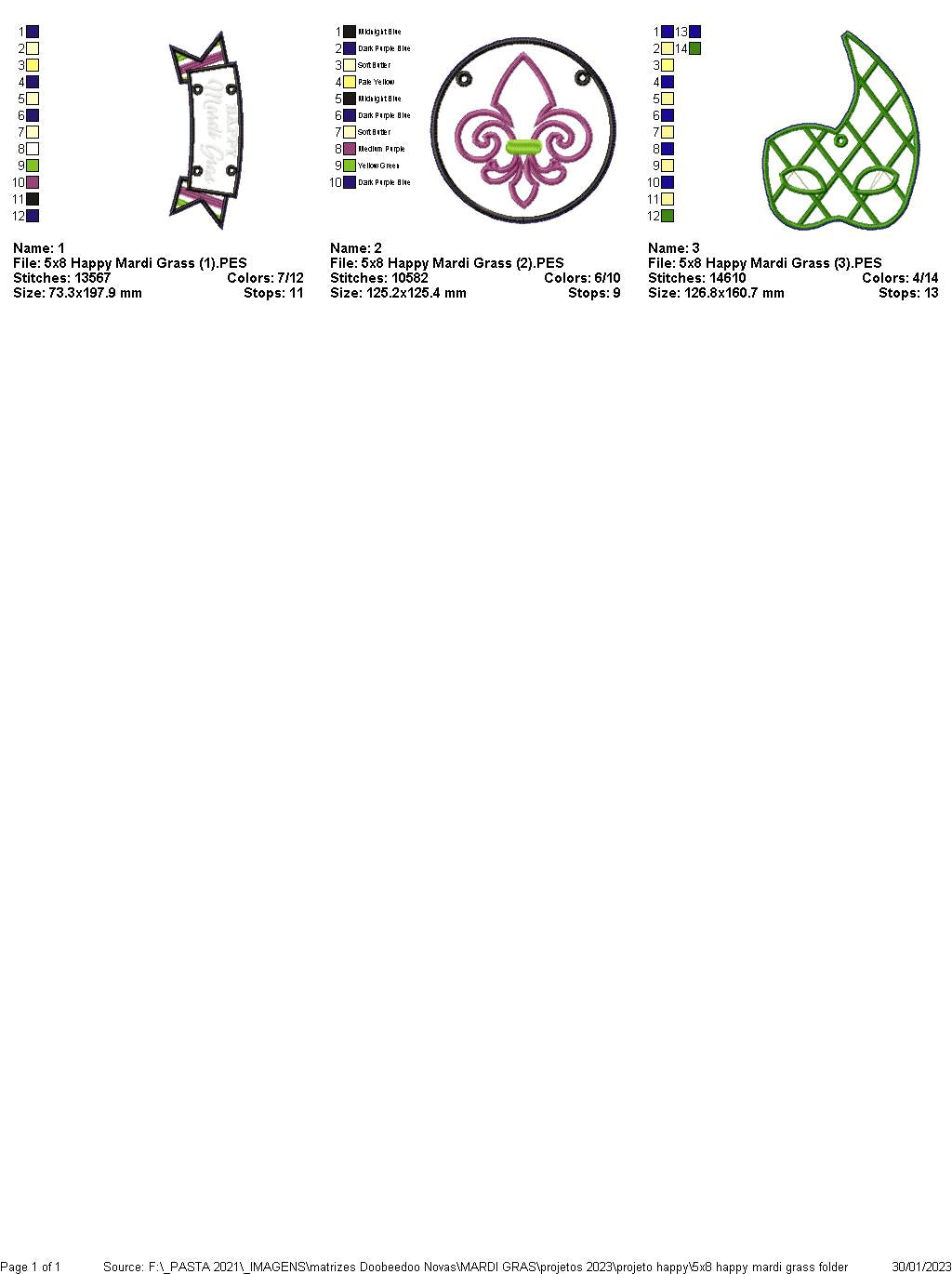 Happy Mardi Gras Door Ornament - ITH Project - Machine Embroidery Design