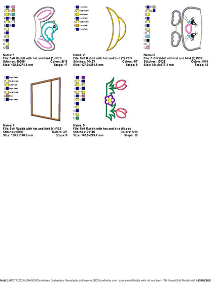 Rabbit with Hat and Bird - ITH Project - Machine Embroidery Design