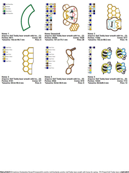 Teddy Bear Spring Honey Wreath - ITH Project - Machine Embroidery Design