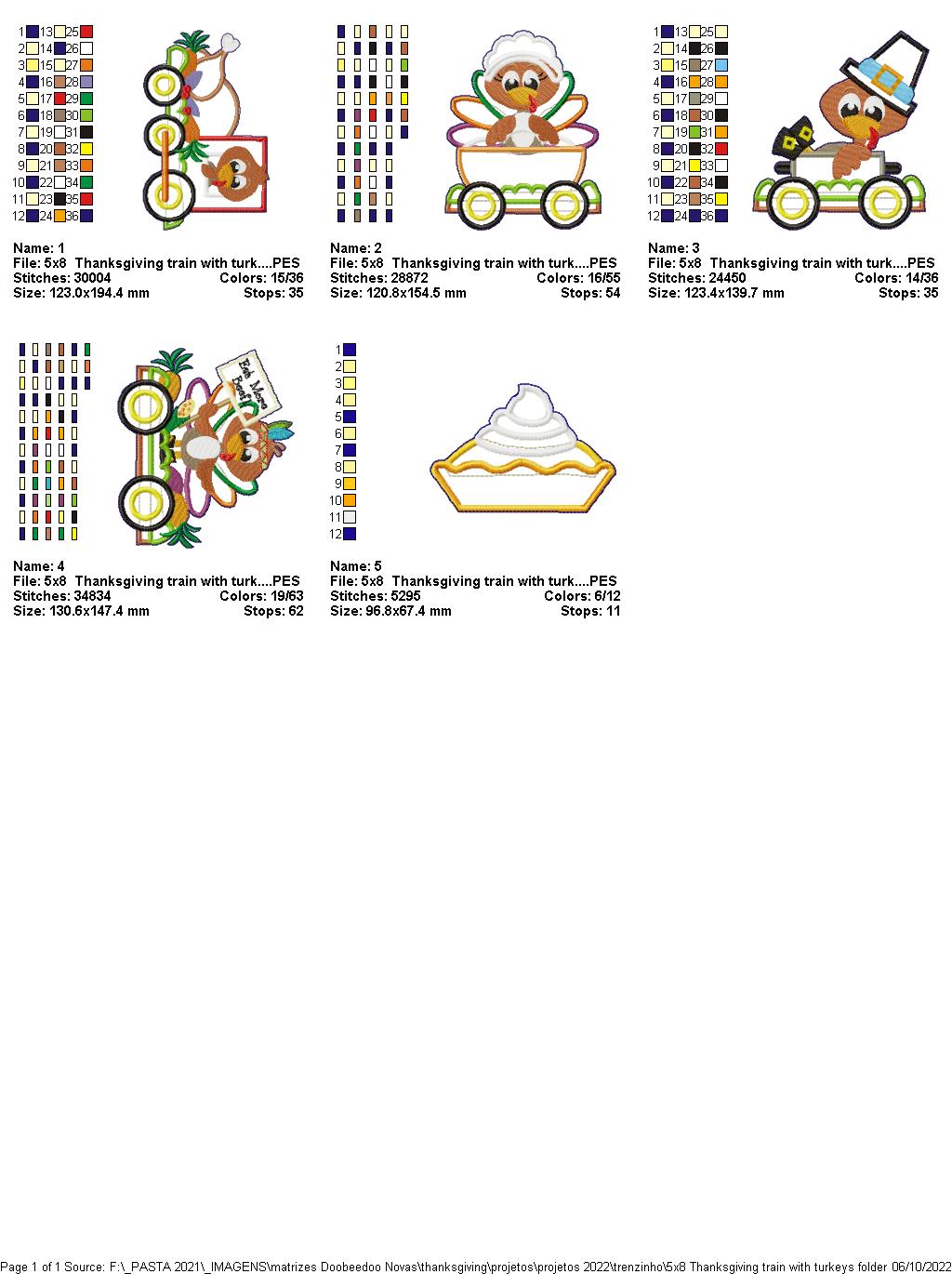 Turkey Train Thanksgiving Door Ornament - ITH Project - Machine Embroidery Design