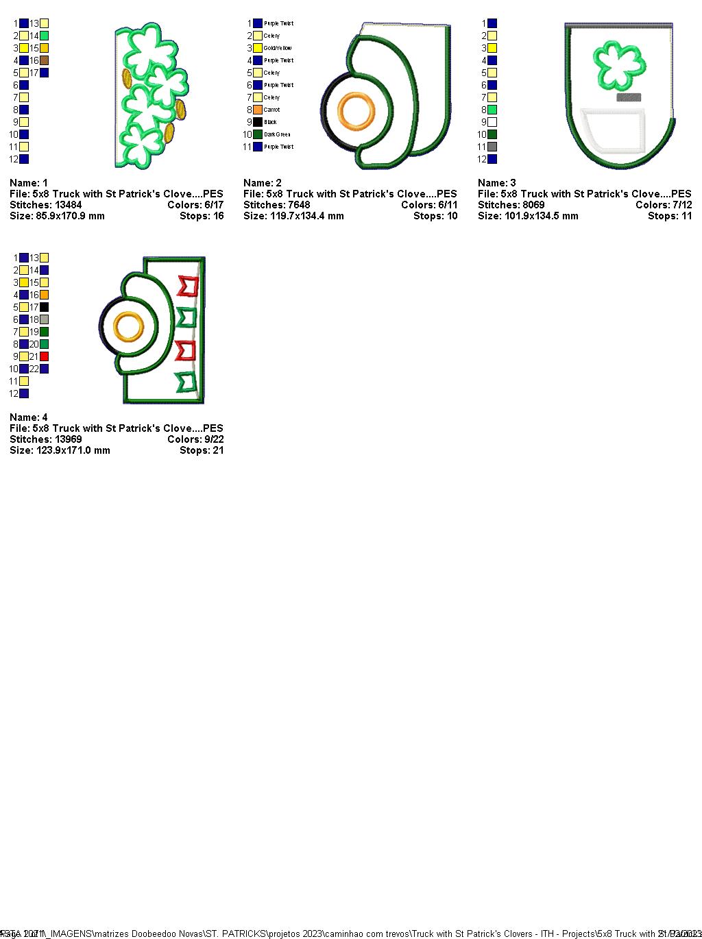 Truck with St Patrick's Clovers - ITH Project - Machine Embroidery Design