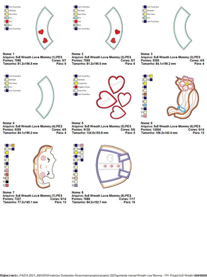 Wreath Love Mommy Mothers Day Ornament - ITH Project - Machine Embroidery Design