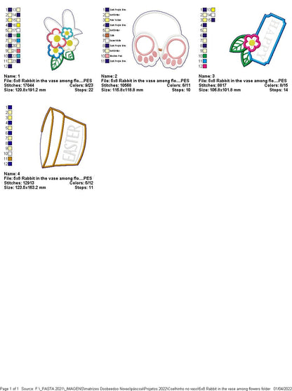 Happy Easter Bunny in the Vase - ITH Project - Machine Embroidery Design
