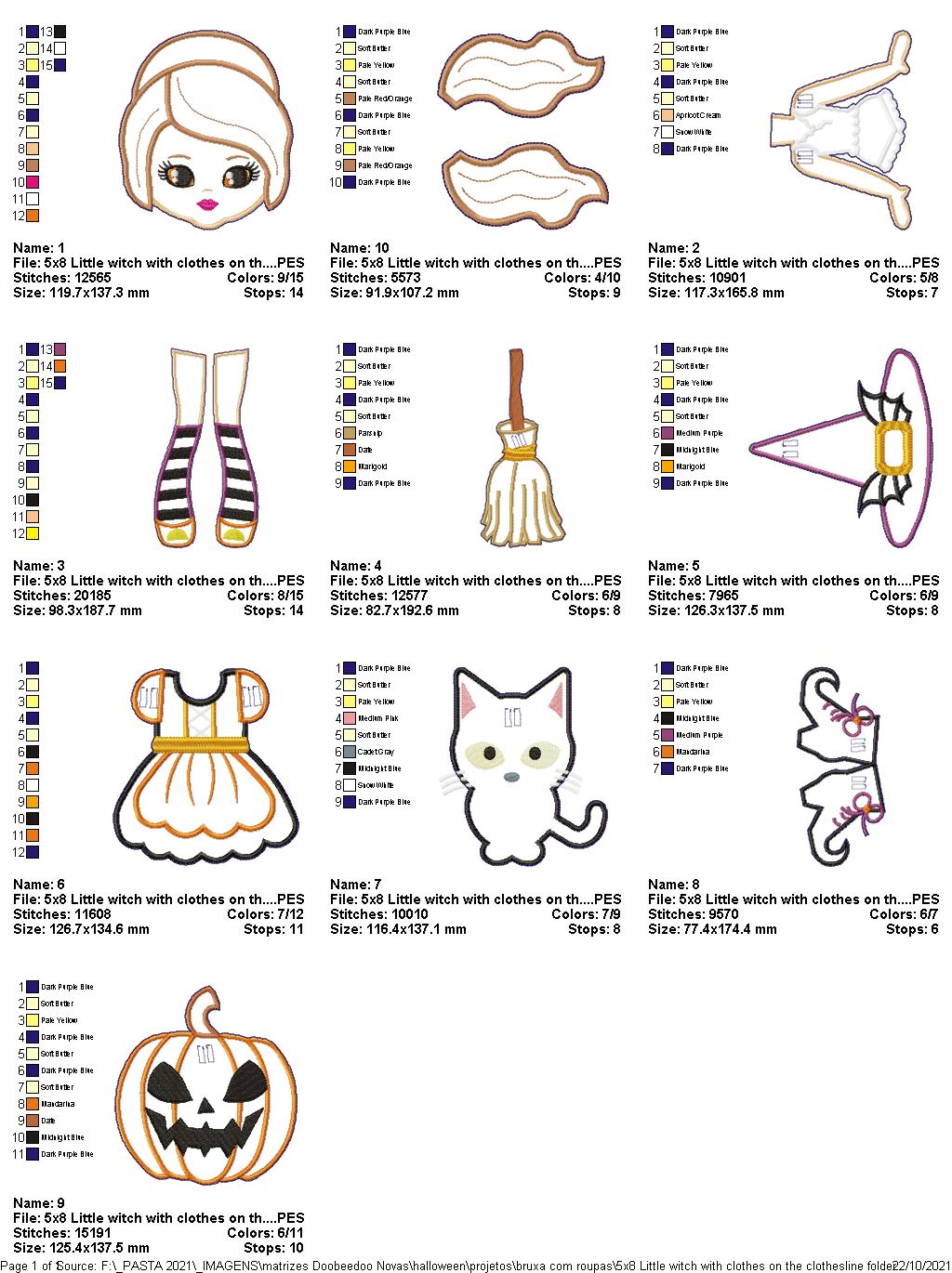 Halloween Witch Clothes on Clothesline Banner - ITH Project - Machine Embroidery Design