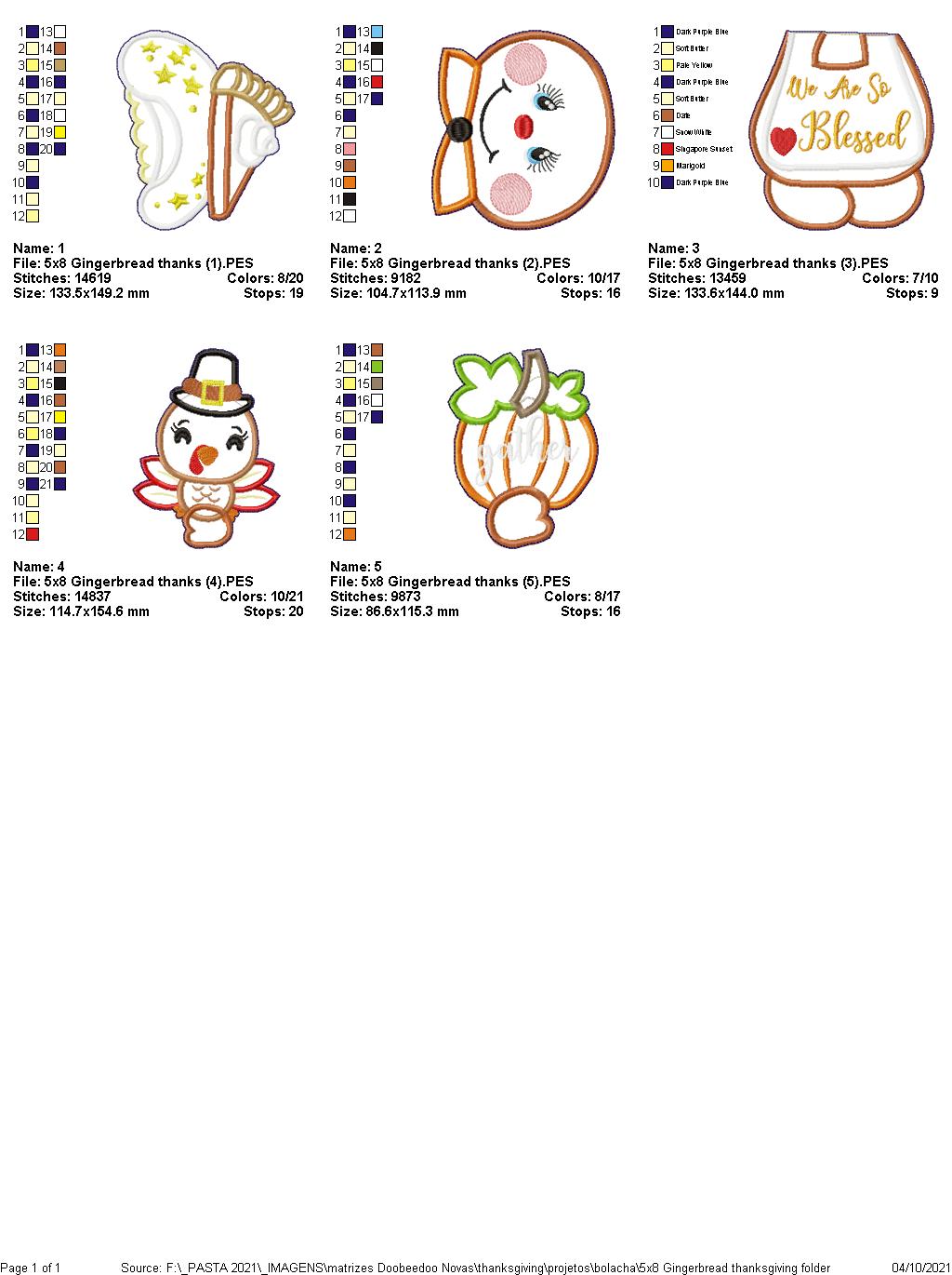 Thanksgiving Gingerbread We are so Blessed Ornament - ITH Project - Machine Embroidery Design