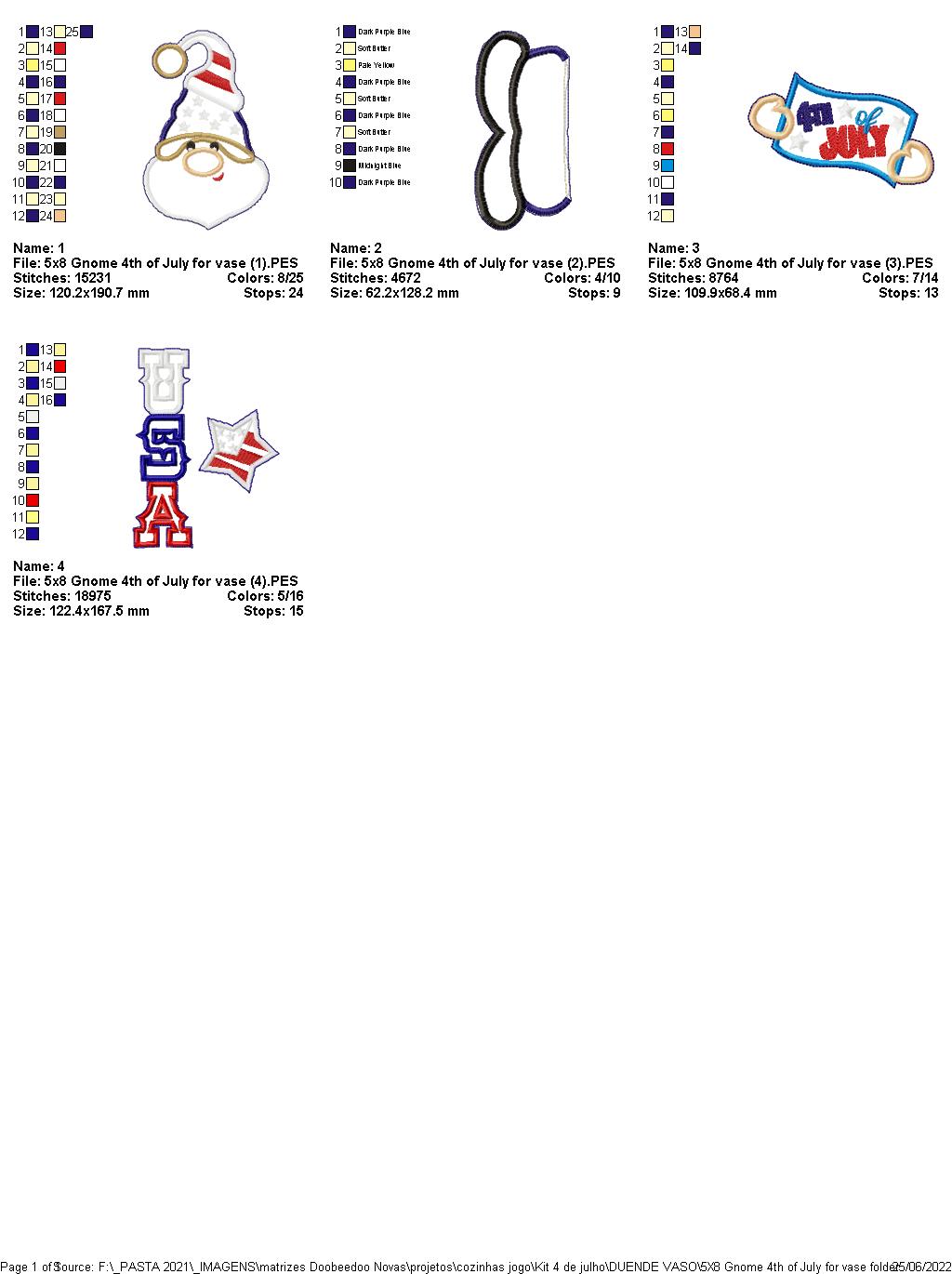 Gnome 4th of July for Vase - ITH Project - Machine Embroidery Design