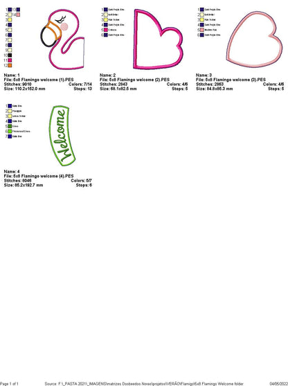 Flamingo Welcome Ornament - ITH Project - Machine Embroidery Design