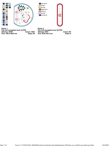 Snow Globe Bear Christmas Ornament - ITH Project - Machine Embroidery Design