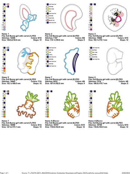 Bunny Girl with Carrot Ornament - ITH Project - Machine Embroidery Design