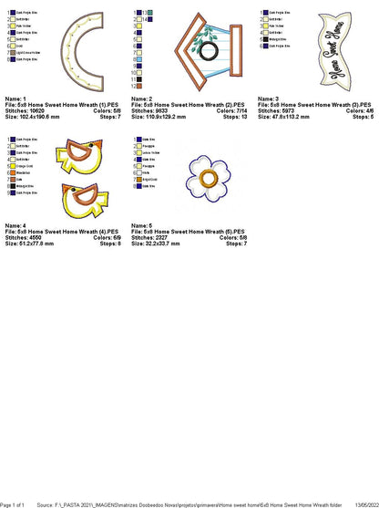 Home Sweet Home Wreath - ITH Project - Machine Embroidery Design