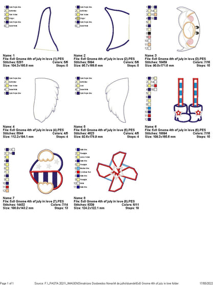 Gnome 4th of July in Love - ITH Project - Machine Embroidery Design