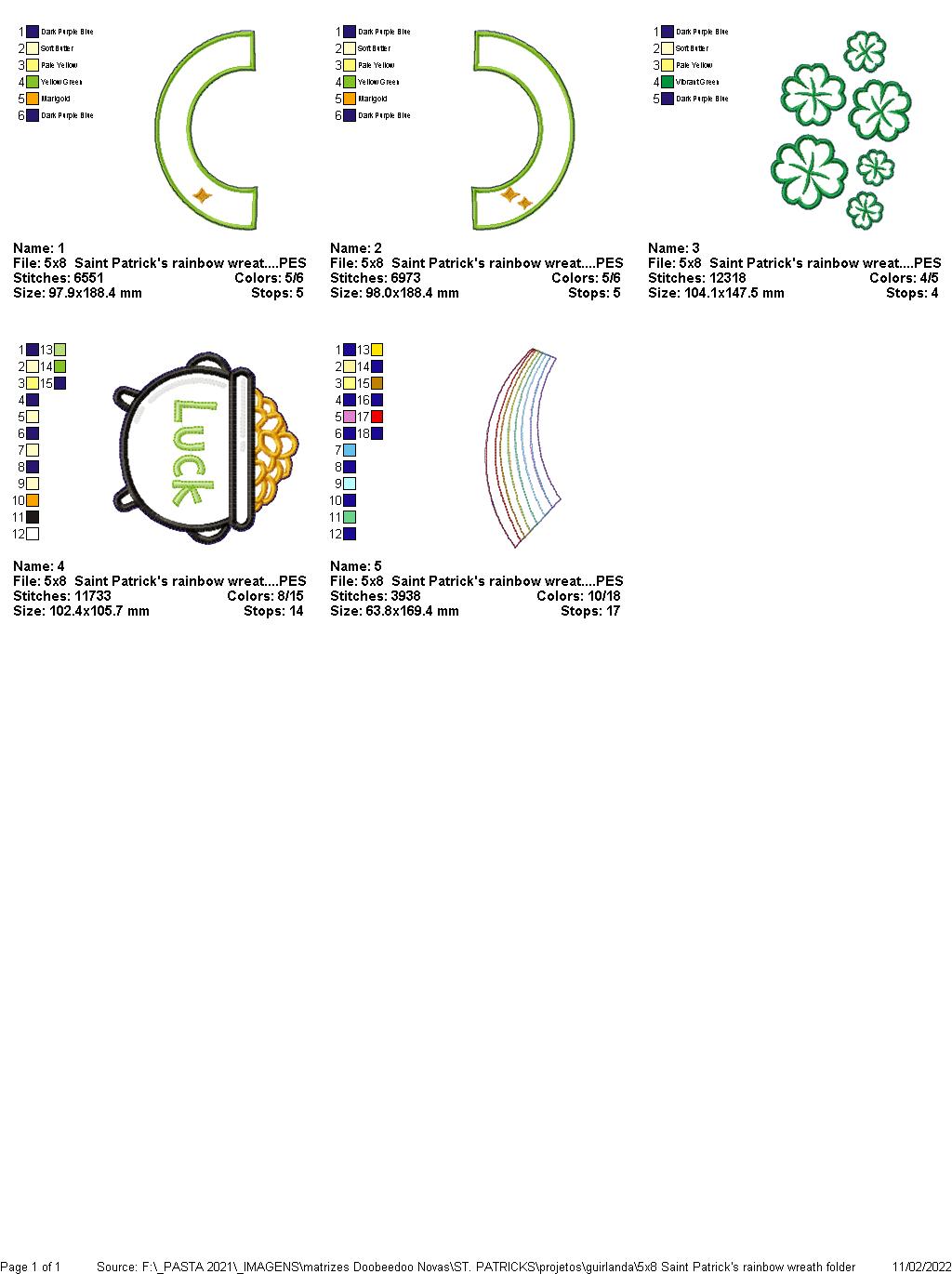 Saint Patrick's Rainbow Wreath - ITH Project - Machine Embroidery Design