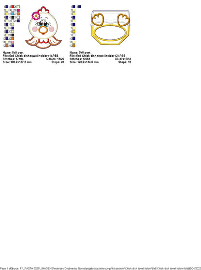 Chick dish towel holder - ITH Project - Machine Embroidery Design