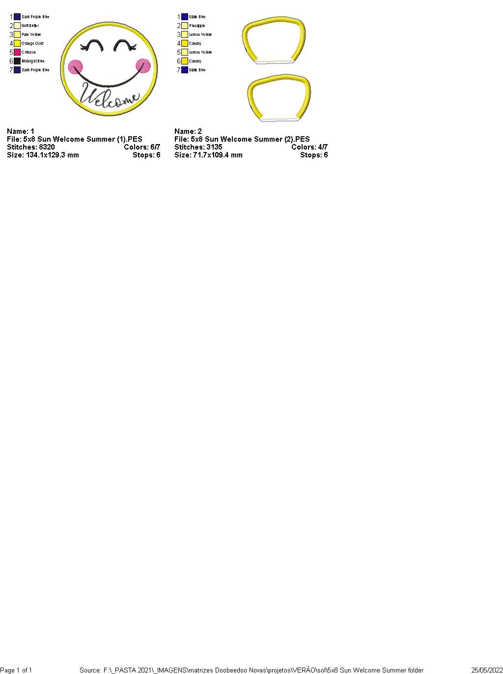 Sun Welcome Summer Door Ornament - ITH Project - Machine Embroidery Design