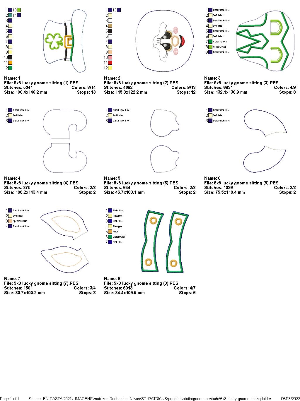 Gnome Saint Patrick Sitting Ornament - ITH Project - Machine Embroidery Design