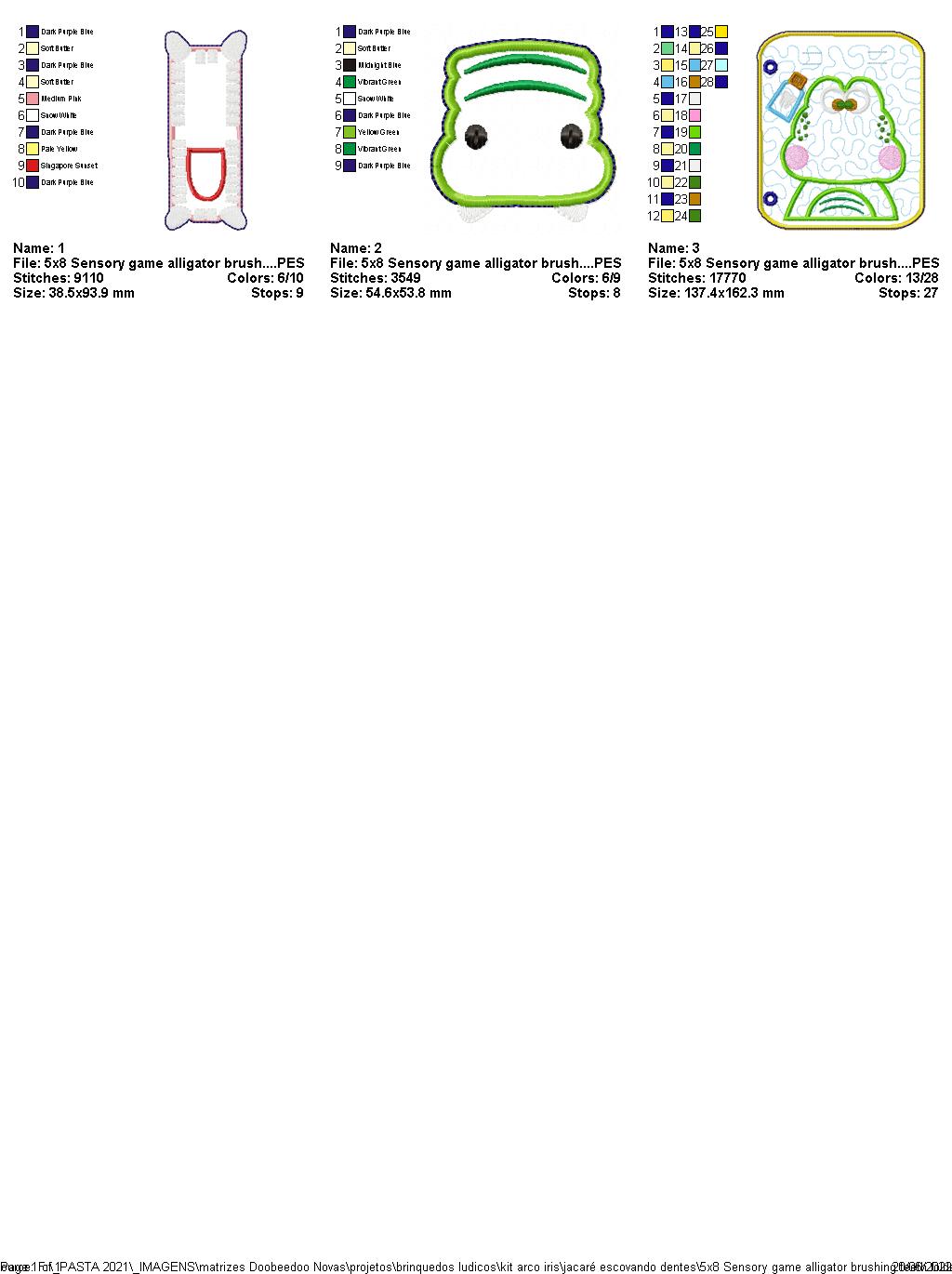 Sensory Game Alligator Brushing Teeth - ITH Project - Machine Embroidery Design