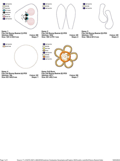 Cute Bunny Basket - ITH Project - Machine Embroidery Design