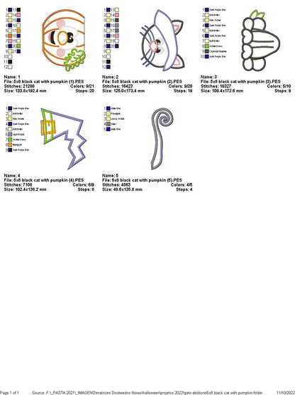 Black Cat with Pumpkin - ITH Project - Machine Embroidery Design