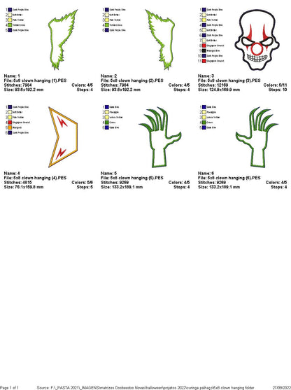 Clown Hanging Halloween - ITH Project - Machine Embroidery Design