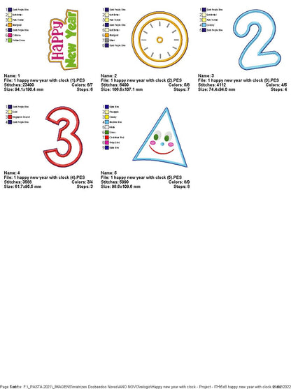 Happy New Year 2025 with Clock - ITH Project - Machine Embroidery Design