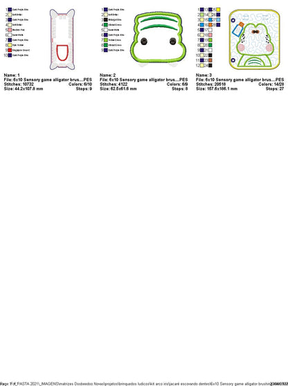 Sensory Game Alligator Brushing Teeth - ITH Project - Machine Embroidery Design