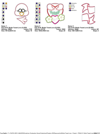 Birdie Tweet Love - ITH Project - Machine Embroidery Design