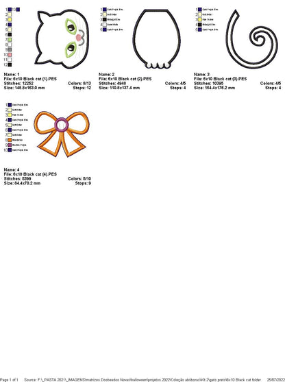 Black Cat for Halloween - ITH Project - Machine Embroidery Design