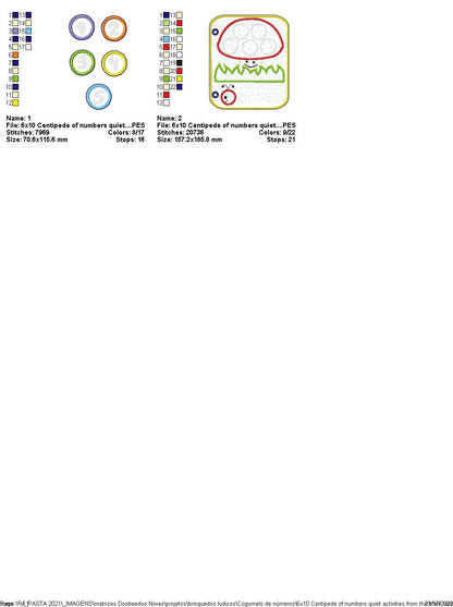 Centipede of Numbers Sensory Book - ITH Project - Machine Embroidery Design