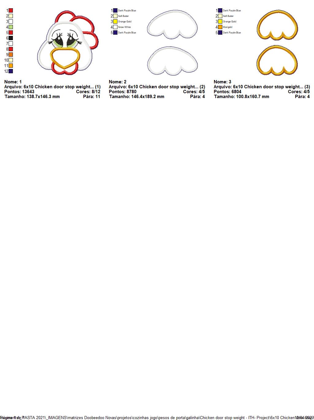 Chicken Door Stop Weight - ITH Project - Machine Embroidery Design