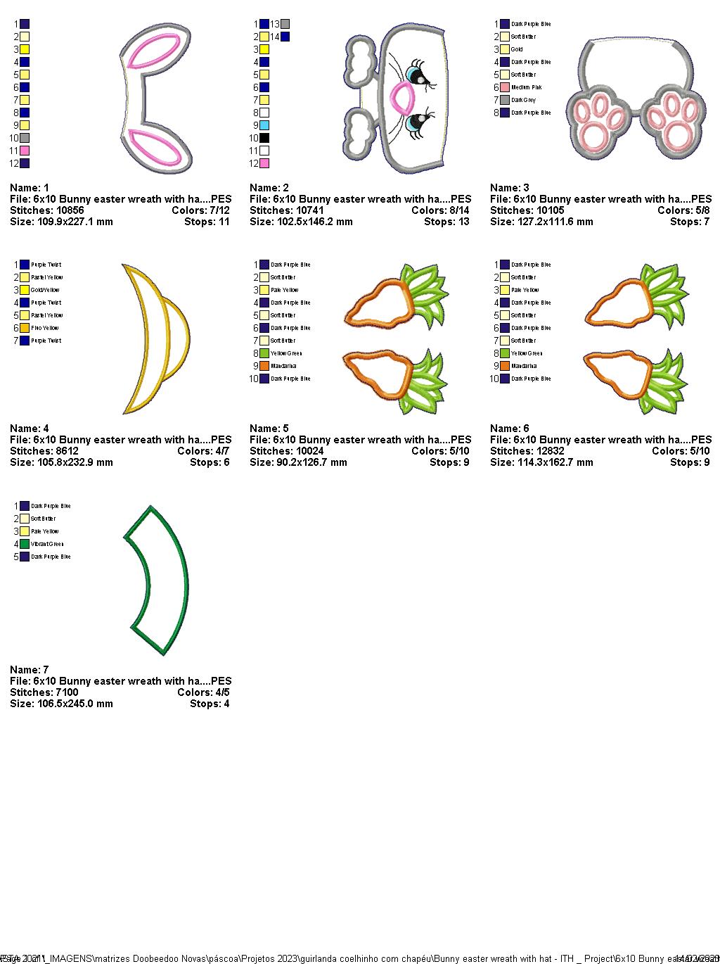 Bunny Easter Wreath with Hat - ITH Project - Machine Embroidery Design