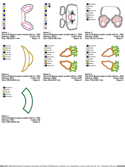 Bunny Easter Wreath with Hat - ITH Project - Machine Embroidery Design