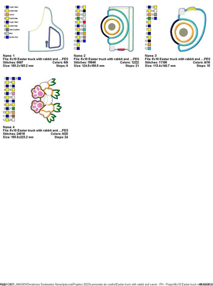 Easter Truck with Rabbit and Carrot - ITH Project - Machine Embroidery Design