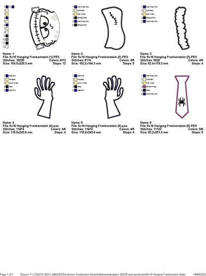 Hanging Frankenstein Halloween - ITH Project - Machine Embroidery Design