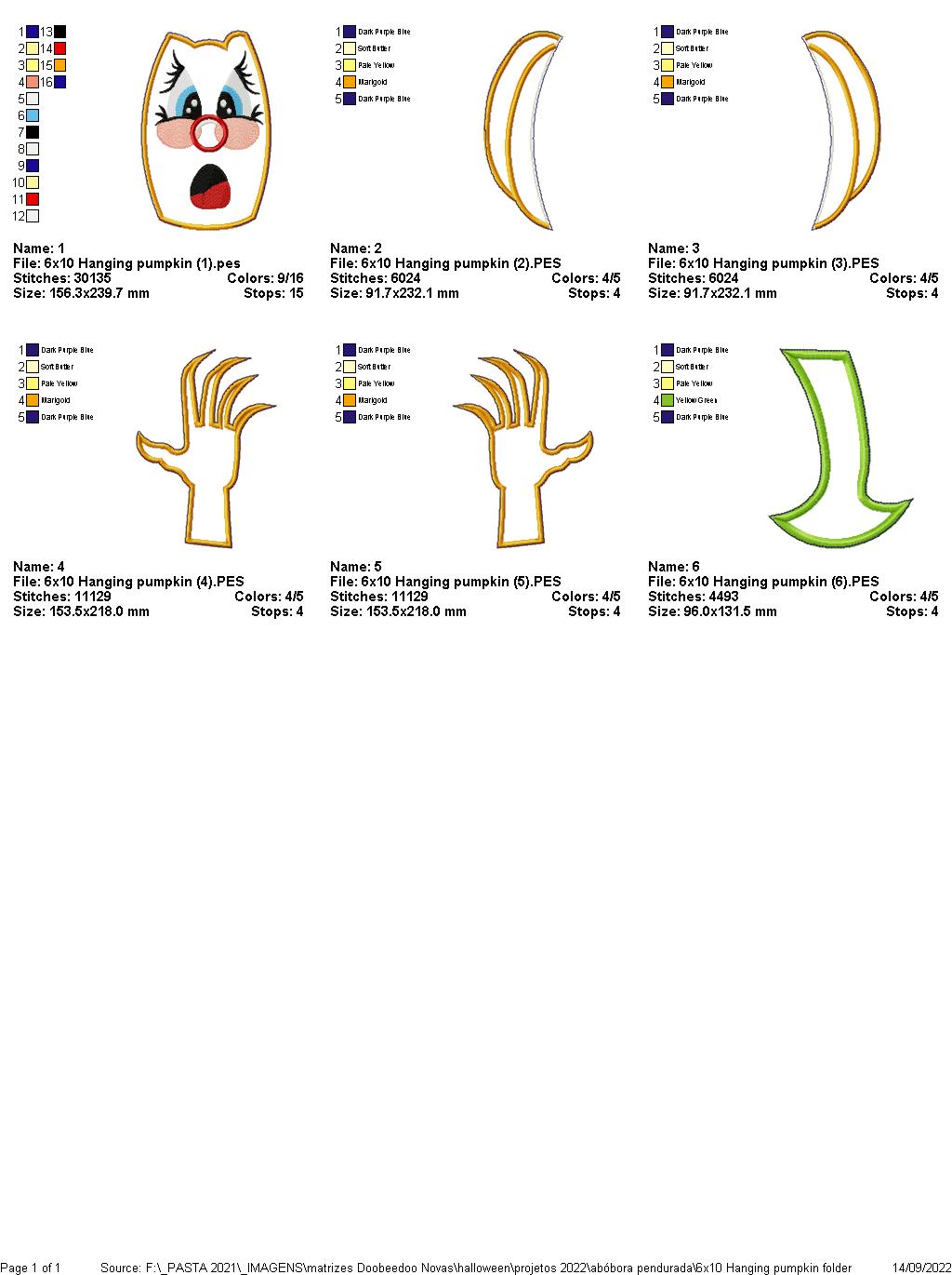 Hanging Pumpkin Halloween - ITH Project - Machine Embroidery Design